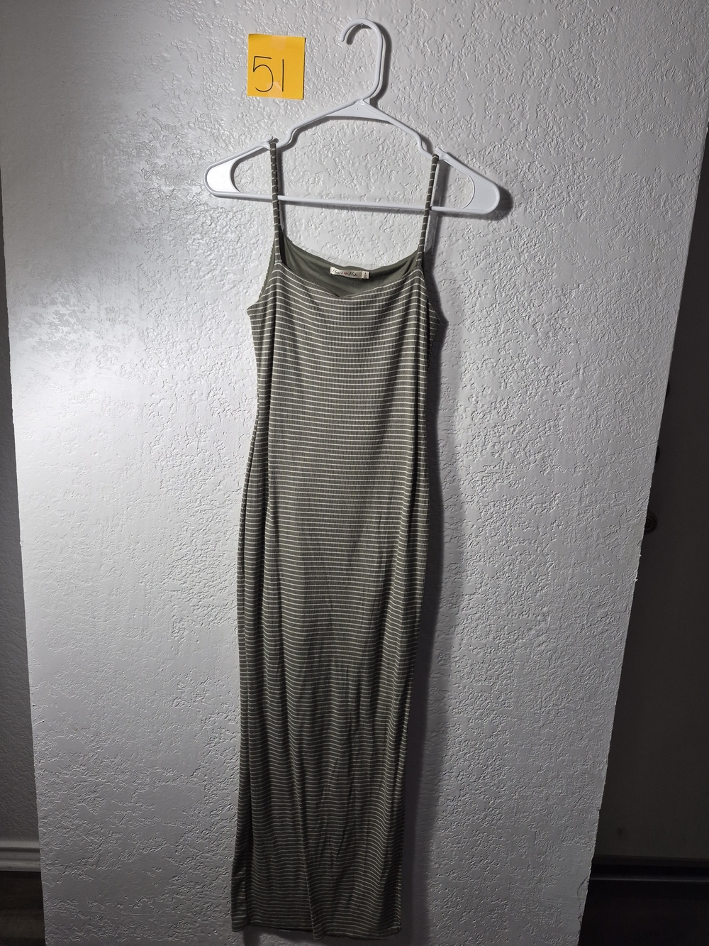 Heart Hips Womens Striped Olive Green Spaghetti Strap Maxi Dress - S